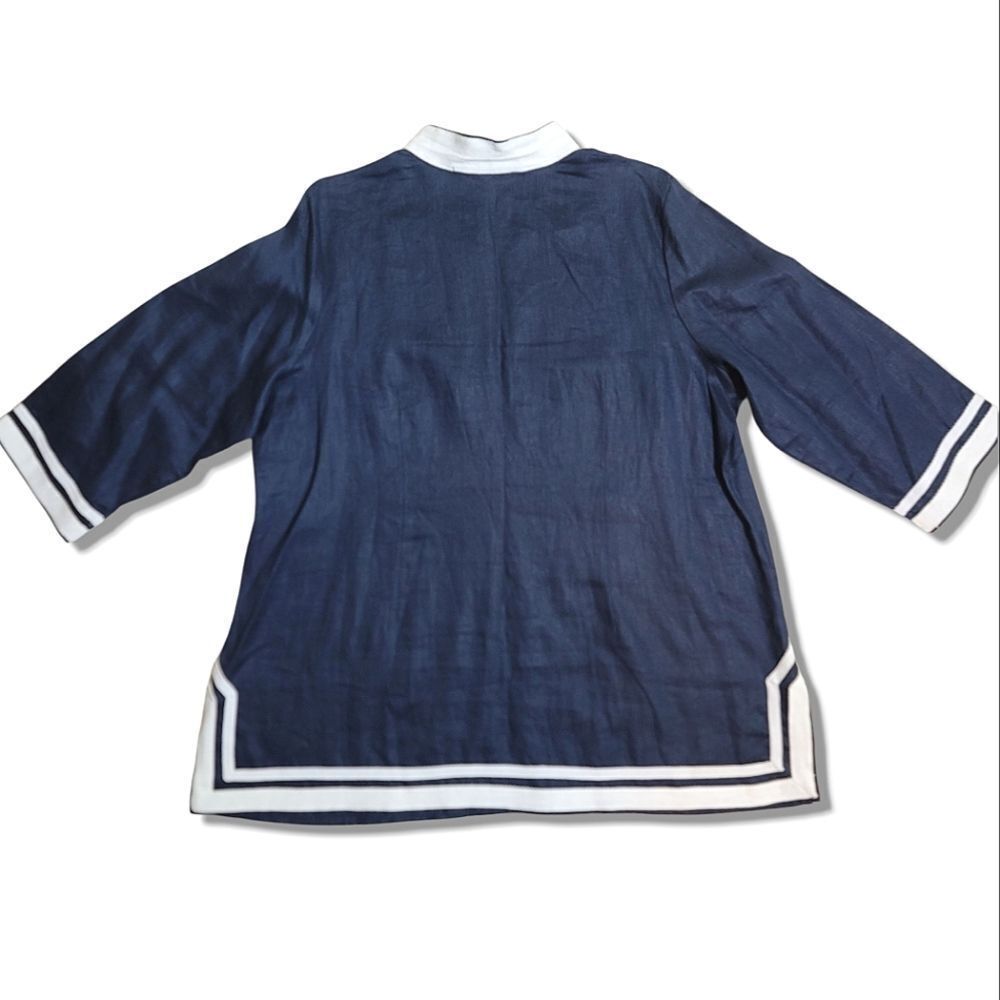 Deane & White 100% linen Navy Blue and White Nautical Women's Tunic Top Blouse - Picture 4 of 9